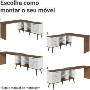 Escrivaninha Mesa de Escritório de Canto 3 Gavetas Lisboa Madesa - Imagem 6