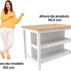 Ilha Cozinha Ditália 2 Prateleiras Branco Cd-1019 - Imagem 4