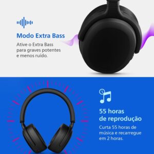 PHILIPS, Headphone Bluetooth, TAH2300BK/00, Com Microfone, Até 55 horas de bateria, Design Over-ear, Dobrável, Preto - Imagem 2
