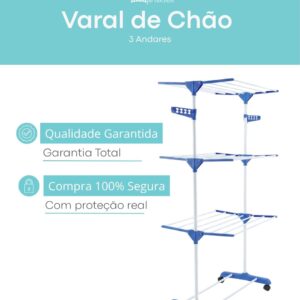 Varal de Chão Vertical Dobrável 3 Andares - Reforçado e Mais Resistente - Varal de Roupas Vertical Grande Retrátil - Imagem 9