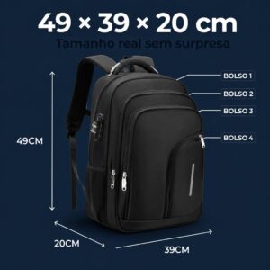 Mochila Masculina Reforçada Executiva Grande Mochila para Notebook Trabalho Viagem Escola com Cabo de Aço Impermeável Antifurto com Saídas USB/Fone de Ouvido Unissex - Imagem 5