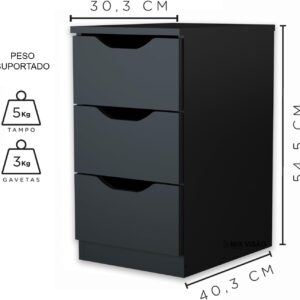 GAVETEIRO MULTIUSO COM 3 GAVETAS PRETO - Imagem 3