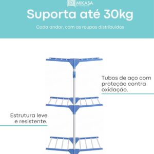 Varal de Chão Vertical Dobrável 3 Andares - Reforçado e Mais Resistente - Varal de Roupas Vertical Grande Retrátil - Imagem 6