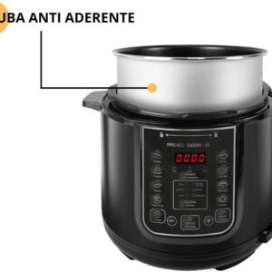 Panela de Pressão Elétrica Kian PPE-102 Capacidade 6 Litros Silenciosa 1000W Painel Digital com 14 Receitas Cuba Antiaderente (220, Volts) - Imagem 6