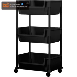 Carrinho Organizador Multiuso 3 Prateleiras com Rodinhas para Cozinha Banheiro Salão Manicure Cabeleireiro (Preto) - Imagem 1