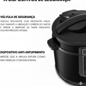 Panela de Pressão Elétrica Kian PPE-102 Capacidade 6 Litros Silenciosa 1000W Painel Digital com 14 Receitas Cuba Antiaderente (220, Volts) - Imagem 7