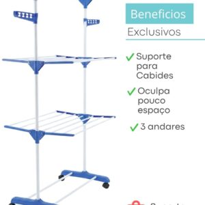 Varal de Chão Vertical Dobrável 3 Andares - Reforçado e Mais Resistente - Varal de Roupas Vertical Grande Retrátil - Imagem 4