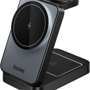 Basike Carregador Sem Fio 3 em 1 Magnético Dobrável Portátil Luz Noturna | Estação de Carregamento 2025, Compatível com MagSafe, iPhone 16/15/14/13/12, Apple Watch e AirPod (Preto) - Imagem 7