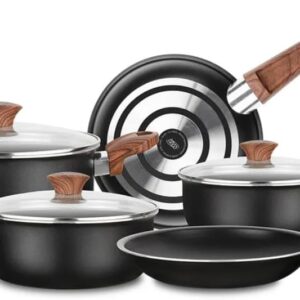 Conjunto de Panelas Vanilla Cerâmica 5 Peças – Antiaderente Cerâmico | 18cm, 20cm, Caçarola 22cm, Frigideiras 22cm e 24cm | Tampas de Vidro, Cabos Antitérmicos (VANILLA BLACK) - Imagem 1