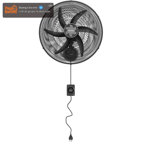 Ventisol Ventilador Osc Parede monta facil 50cm 6p preto 220v premium
