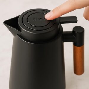 Garrafa Térmica 1L Premium – Design Elegante em Preto com Cabo de Madeira | Ideal para Café, Chá e Bebidas Quentes | Mesa Posta Sofisticada - Imagem 4