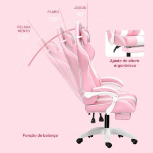 Cadeira gamer fofa com orelhas de coelho, com apoio de pés e apoio de cabeça (Rosa) - Imagem 4