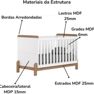 Quarto de Bebê Completo com Berço Cômoda e Guarda-roupa Henn Ternura Branco e Jequitibá - Imagem 6