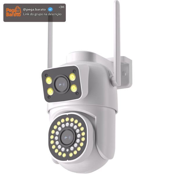 Câmera de Segurança Externa WiFi Dupla 2MP+2MP, Áudio Bidirecional, Detecção de Movimento, Rotação 355°/90°, Visão Noturna, IP66, Suporte para Cartão TF