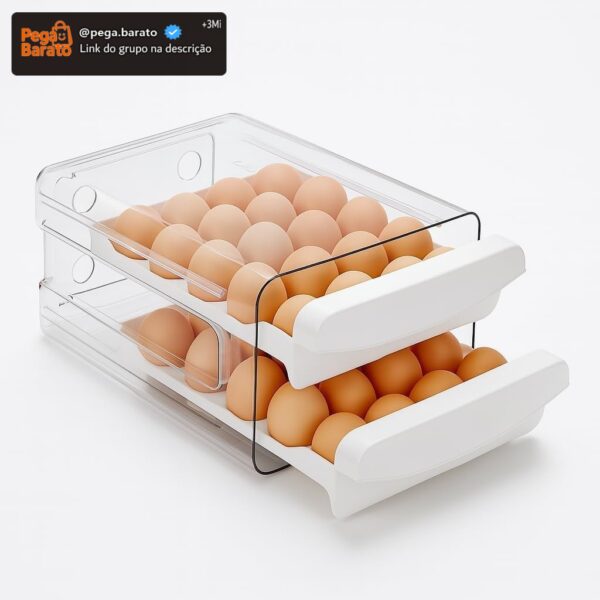 Porta Ovos Empilhável com Gaveta 2 Camadas 32 Unidades para Geladeira, Organizador de Ovos em Plástico PP Premium, Cozinha Compacta, Armazenamento Alimentos, Transparente e Durável