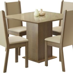Conjunto Sala de Jantar Madesa Moscou Plus Mesa Tampo de Vidro com 4 Cadeiras - Rustic/Crema/Pérola - Imagem 3