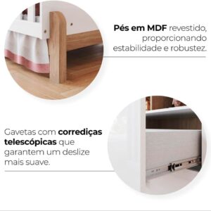 Quarto de Bebê Completo com Berço Cômoda e Guarda-roupa Henn Ternura Branco e Jequitibá - Imagem 8