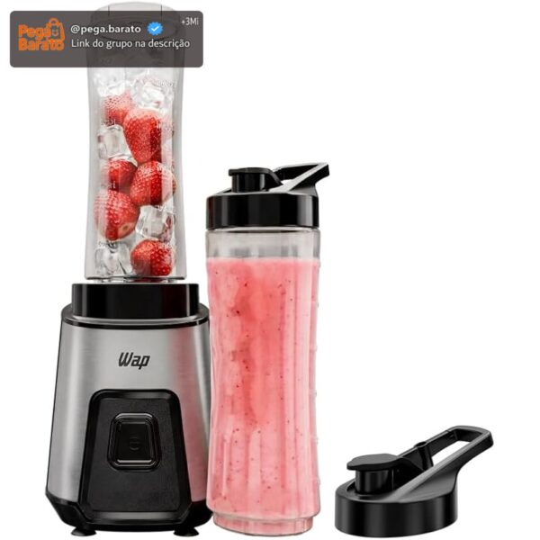 WAP Mini Liquidificador Portátil Blender Go 300W Com 2 Copos Squeeze Tampa e Alça 220V