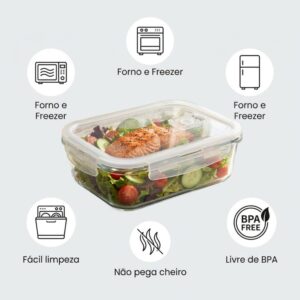 Kit 10 Potes de Vidro Herméticos 640ml com 4 Travas Ideal para Marmitas e Conservação de Alimentos, Vedação Total, Refratário para Forno e Freezer - Imagem 5