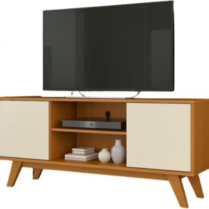 Rack Turim Para TV de até 50 Polegadas Com 2 Portas Pés Madeira Sala Nicho Divisórias (Cedro/OFF) - Imagem 4