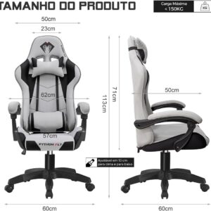 Cadeira Gamer Python Fly em tecido, respirável e ecológica, ângulo ajustável (Cinza Claro) - Imagem 2
