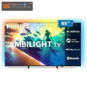 PHILIPS, Smart TV Ambilight 65" 4K, Titan OS, 65PUG8100/78, Comando de Voz, HDR10+/Dolby Atmos, VRR/ALLM, Bluetooth - Imagem 1