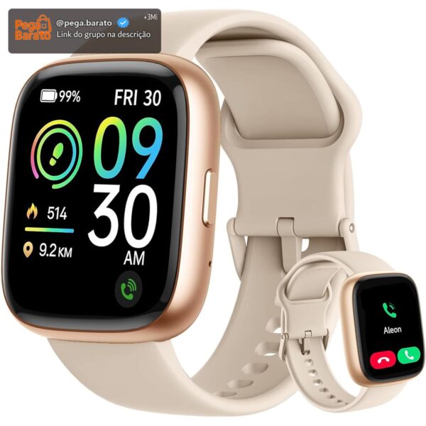 Bettdow SmartWatch Feminino 1.83" Full Touch, Assistente de voz Alexa, IP68 à Prova d'Água, Ligações Bluetooth, 100+ Modos Esportivos, Notificações Inteligentes, Compatível com iOS/Android (Ouro rosê)