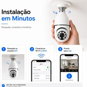 Câmera de Segurança IP WiFi Full HD 1080p, Visão Noturna Infravermelho, Detecção de Movimento, Áudio Bidirecional, Giratória, Prova D'água, Bivolt - Imagem 2