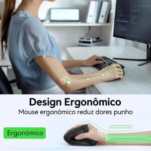 Mouse Vertical Ergonômico, Sem Fio, 1600 DPI, Mouse Ortopédico Bluetooth 2.4G, 6 Botões, Posição da Mão Correta, Evita Inflamações no Pulso e Tendões, Trabalho, Jogos e Estudos, Recarregável USB - Imagem 3