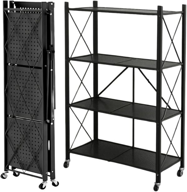 Estante Rack Aço Multiuso Prateleira Organizadora Modelo Industrial Reforçada Luxo Dobrável Decoração Apartamento Escritório Quarto Cozinha Sala Livros - 4 Prateleiras 125x71x34cm (Preto)