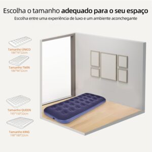 Colchão Inflável Solteiro Azul 186x76x22cm, Colchão de Ar em PVC com Revestimento de Flanela, Colchonete Inflável com Estrutura Honeycomb - Imagem 8