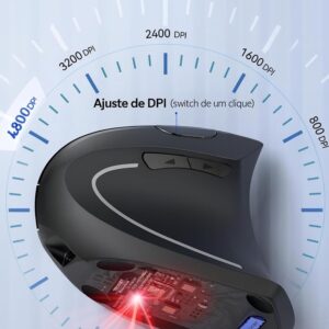 Mouse Vertical Ergonômico, Sem Fio, 1600 DPI, Mouse Ortopédico Bluetooth 2.4G, 6 Botões, Posição da Mão Correta, Evita Inflamações no Pulso e Tendões, Trabalho, Jogos e Estudos, Recarregável USB - Imagem 7