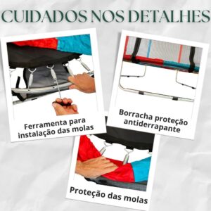 Cama Elástica Infantil com Rede de Proteção, diâmetro 140cm X altura 120cm, Colorida, pula pula para Interior e Exterior ELORIA - Imagem 4