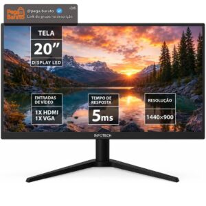 Monitor Enterprise LED 20" Polegadas 20WEV-KAN, Widescreen, 75Hz, Conexões HDMI e VGA, Padrão Vesa Bivolt Automático - Imagem 1