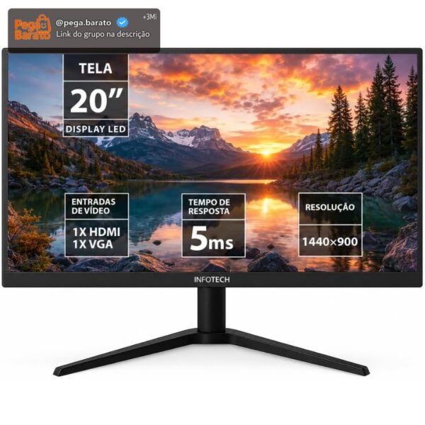 Monitor Enterprise LED 20" Polegadas 20WEV-KAN, Widescreen, 75Hz, Conexões HDMI e VGA, Padrão Vesa Bivolt Automático