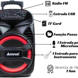 Amvox Caixa de Som Amplificada ACA 480 Viper II - 480W RMS, Bluetooth, Equalizador, Rádio FM, USB - Imagem 9