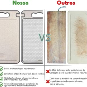 Tábua de Corte Inox Dupla Face com Afiador Integrado Antibacteriana Antiderrapante e Fácil de Limpar Ideal para Carnes, Frutas, Legumes e Churrasco - Imagem 9