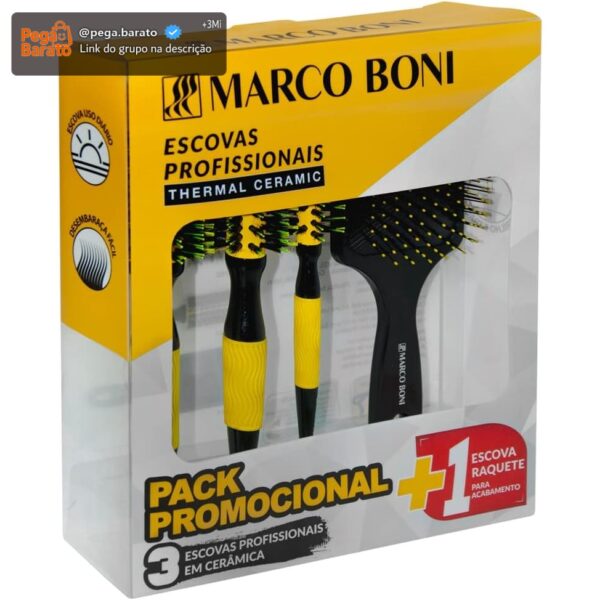 Marco Boni Kit Prof 3 Escovas Thermal Ceramic E 1 Escova Raquete Desembaraçante 6204 Amarelo 4 Unidades.