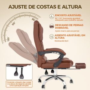 Cadeira de escritório presidente, cadeira de home office com apoio para os pés e encosto ajustável(Marrom) - Imagem 6