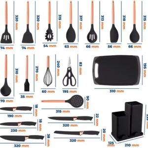Utensilios Para Cozinha Silicone Kit 19 Peças Cabo Madeira Conjunto Completo Espátula Concha Colher Jogo Suporte Faca Antiaderente Tabua Tesoura Faqueiro PREMIUM (Cinza) - Imagem 3