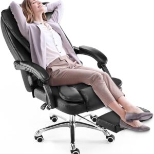Cadeira de escritório presidente, cadeira de home office com apoio para os pés e encosto ajustável(Preto) - Imagem 7