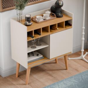 Aparador Retro Florença Adega Com Porta Nicho Prateleira Pés Madeira - Quality Móveis (OffWhite/Nature) - Imagem 9