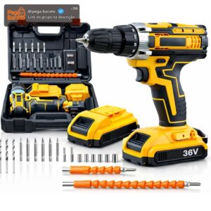 Furadeira e Parafusadeira de Impacto Sem Fio com LED 2 Baterias Recarregáveis Bi-volt e Acessórios Maleta Completa para Uso Profissional e Doméstico Linha Premium - Imagem 1