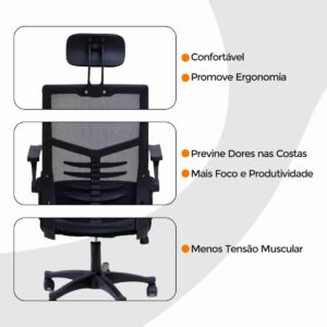 Cadeira Escritório Executiva Diretor Relax Ergonômica Preto (1) - Imagem 8