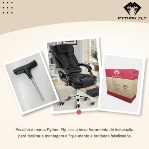 Cadeira de escritório presidente, cadeira de home office com apoio para os pés e encosto ajustável(Preto) - Imagem 3