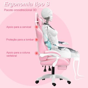 Cadeira gamer fofa com orelhas de coelho, com apoio de pés e apoio de cabeça (Rosa) - Imagem 6