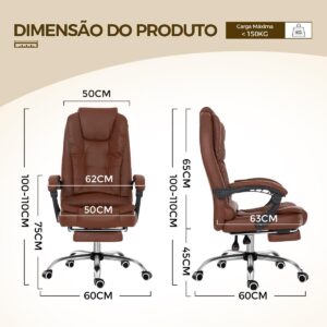 Cadeira de escritório presidente, cadeira de home office com apoio para os pés e encosto ajustável(Marrom) - Imagem 2