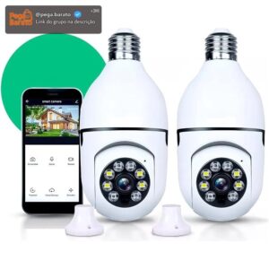 Kit 2 Câmera Segurança IP Lâmpada WiFi Inteligente Vigilancia Full HD 1080p Visão Noturna Infravermelho 1080P, Bivolt, Detecção de Movimento, Áudio Bidirecional, Prova D'água Giratória 360° - Imagem 1