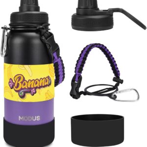 950ml Garrafa Térmica de Aço Inoxidável com Alça Paracord | Base Antiderrapante de Silicone – Mantém a Água Gelada por até 24 Horas Preto Roxo - Imagem 3