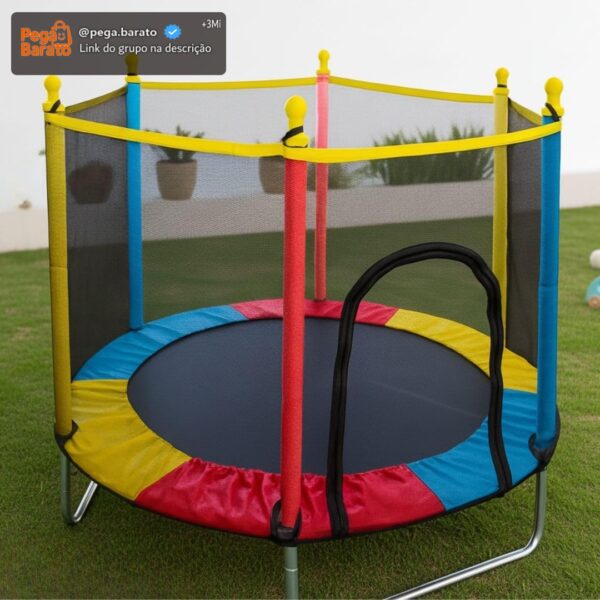 Cama Elástica Infantil com Rede de Proteção, diâmetro 140cm X altura 120cm, Colorida, pula pula para Interior e Exterior ELORIA